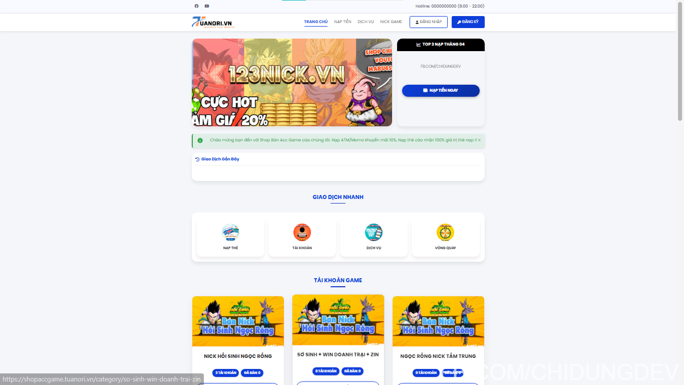 CODE BÁN ACC GAME CỰC ĐẸP, AUTO ATM, CARD TỰ ĐỘNG, CÓ VÒNG QUAY MAY MẮN | Tuấn Ori IT